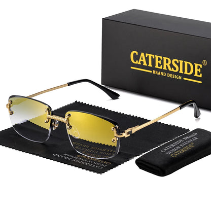 CATERSIDE Punk Rectangle Sunglasses Men Women Luxury Designer Rimless Gradient Lens Metal Sports UV400