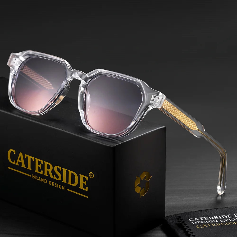 CATERSIDE Men Women Fashion square Frame Sunglasses Daily Wear UV400 Protection Eyewear PC Frame Propionate Pin Legs