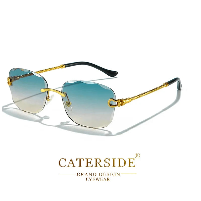 CATERSIDE Retro Fashion Sunglasses Women Men Brand Designer Rimless Gradient Sun Glasses Shades