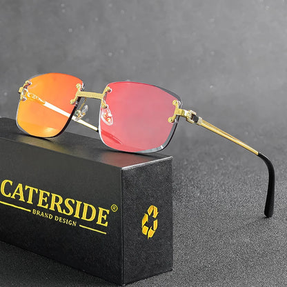 CATERSIDE Punk Rectangle Sunglasses Men Women Luxury Designer Rimless Gradient Lens Metal Sports UV400