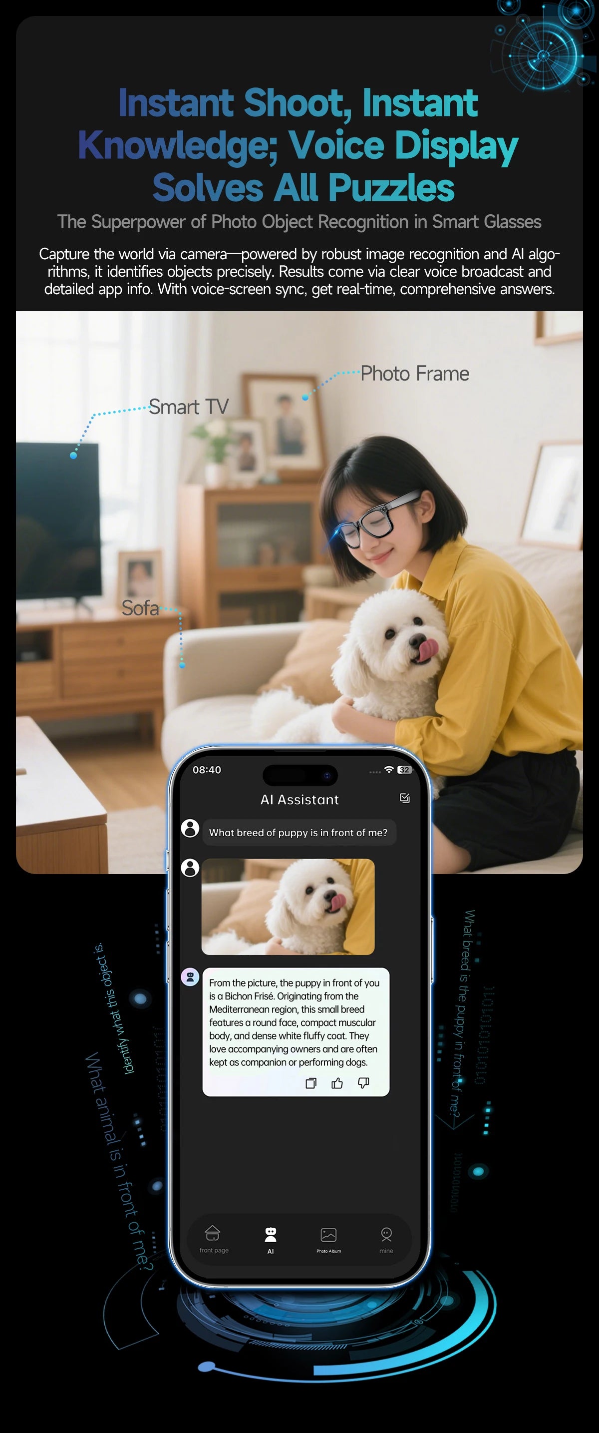 GUHUAVMI AI Smart Glasses 800W Anti Shake HD Camera Video Recording Languages Translation Sunglasses Bluetooth Call Music Play