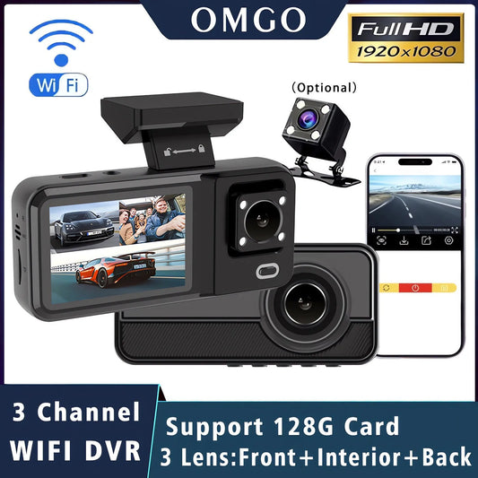 WIFI Car DVR HD 1080P Cabin Vehicle Dash Cam Three Way Camera DVRs Recorder Video