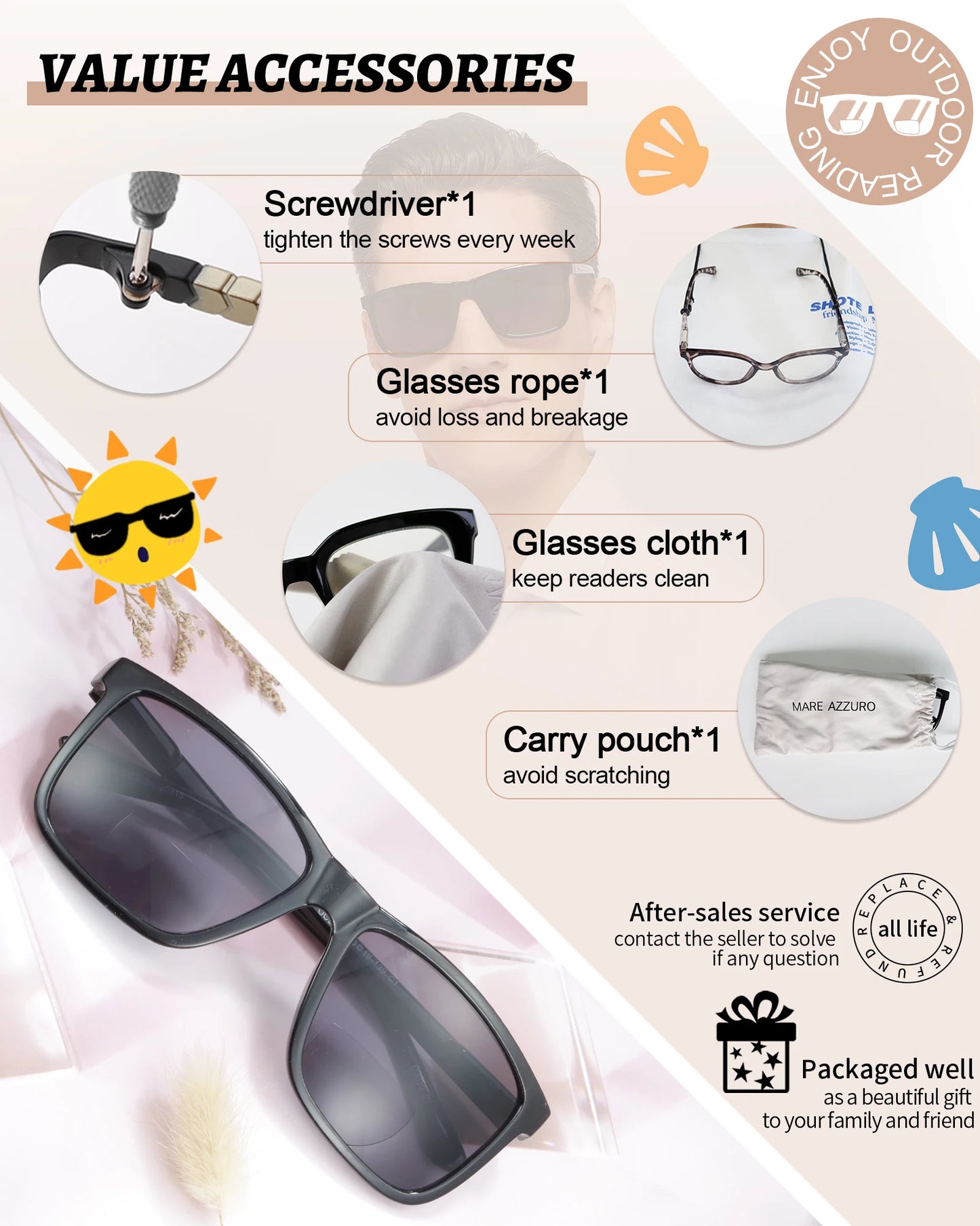 MARE AZZURO Large Square Sunglasses Reading Glasses For Men Optical Eyeglasses Frame Hyperopia Reading Glasses