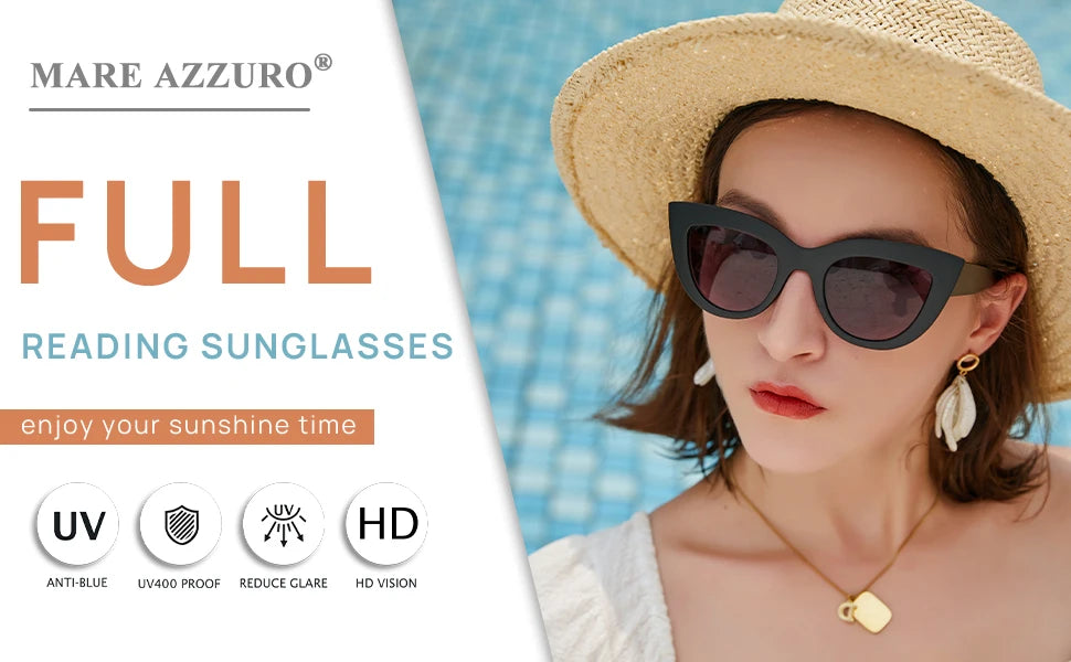 MARE AZZURO Reading Sunglasses Women Vintage Computer Glasses For Farsightedness Cat Eye Magnifying Readers