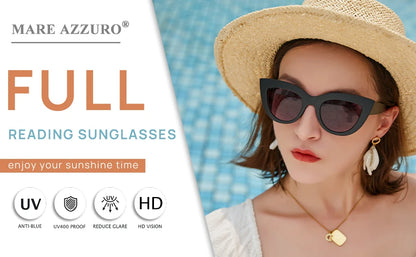 MARE AZZURO Reading Sunglasses Women Vintage Computer Glasses For Farsightedness Cat Eye Magnifying Readers