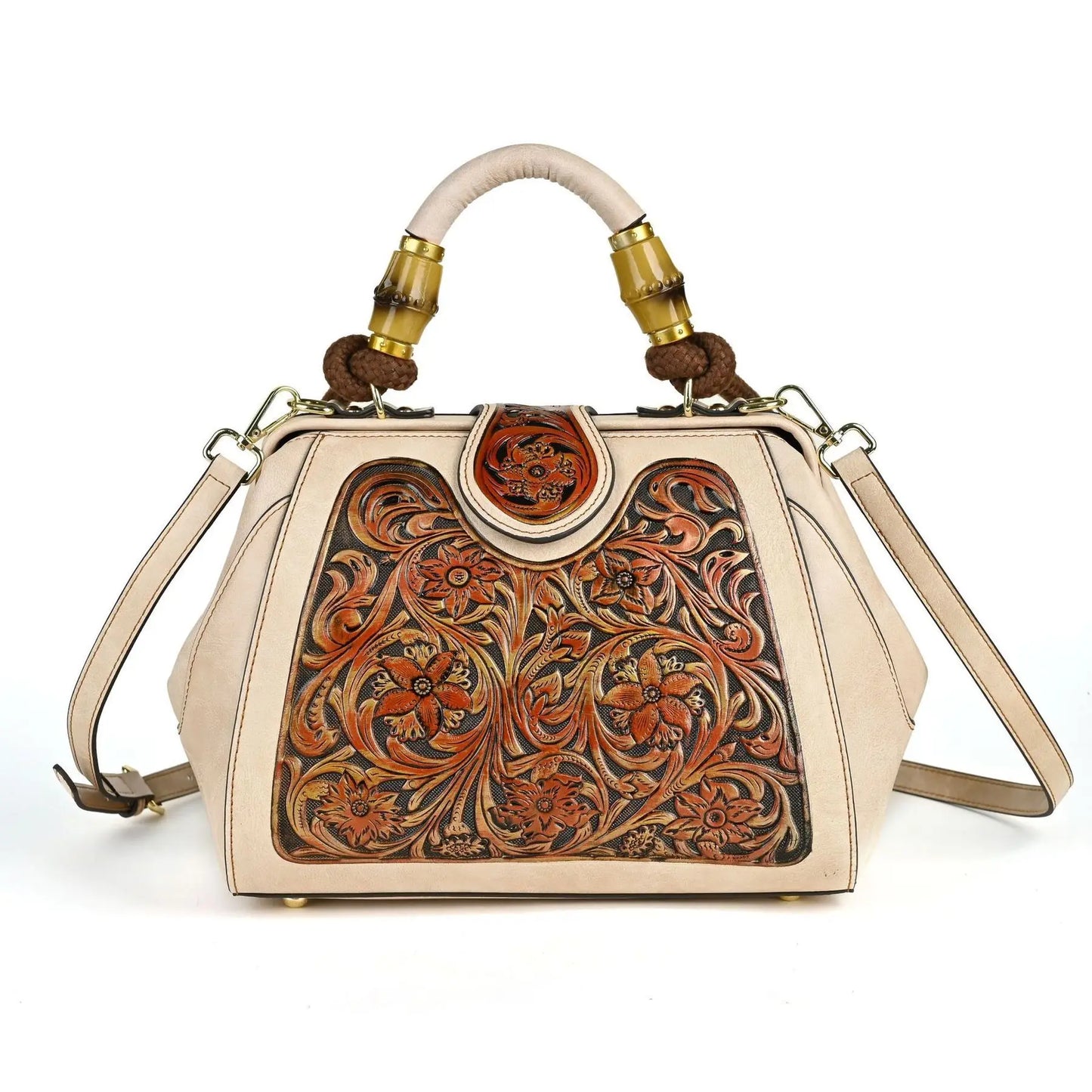 Luxury Handmade Women Shoulder Handbag Vintage Carved Leather