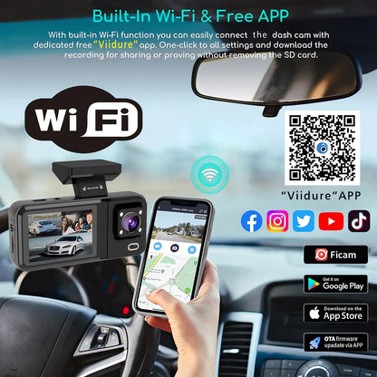 WIFI Car DVR HD 1080P Cabin Vehicle Dash Cam Three Way Camera DVRs Recorder Video