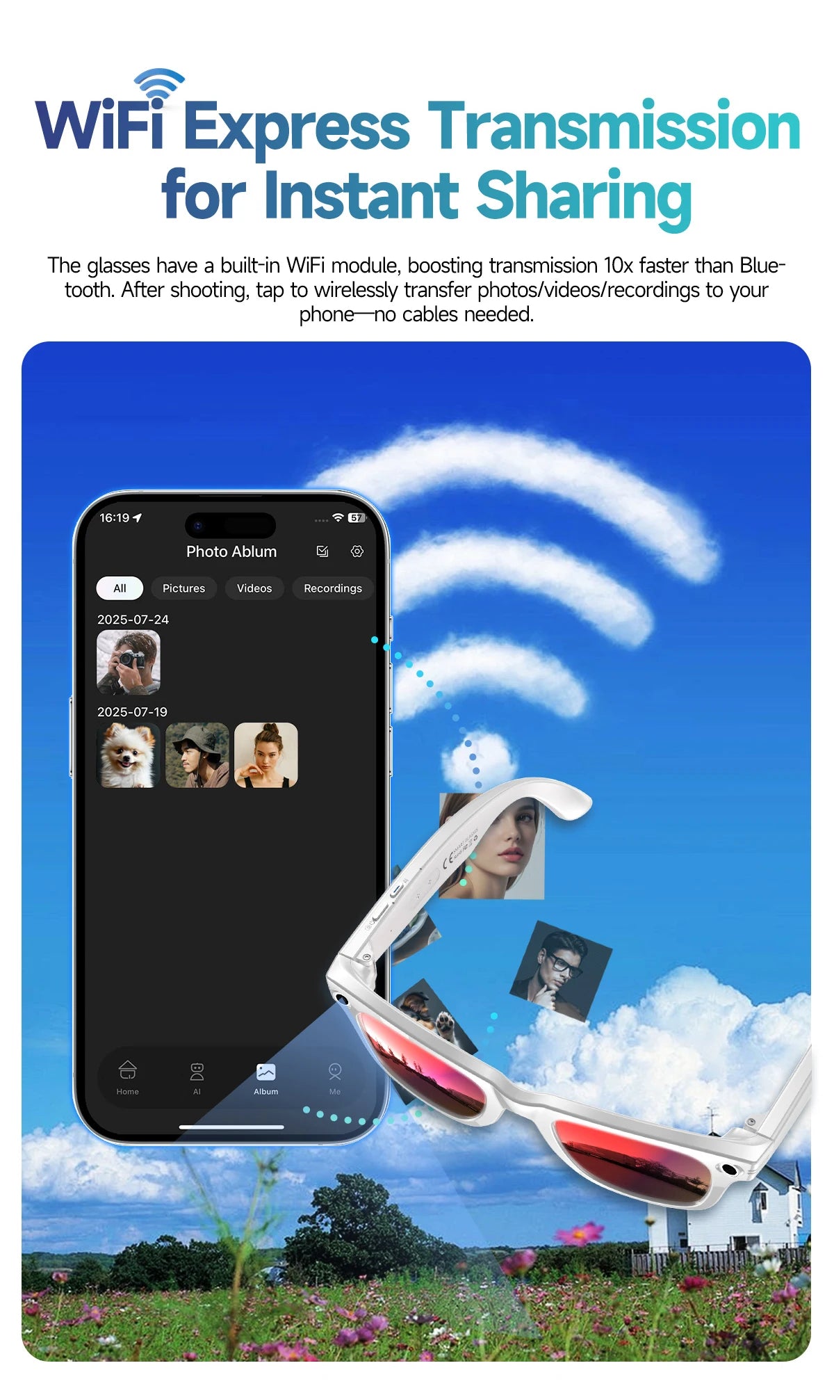 GUHUAVMI AI Smart Glasses 800W Anti Shake HD Camera Video Recording Languages Translation Sunglasses Bluetooth Call Music Play