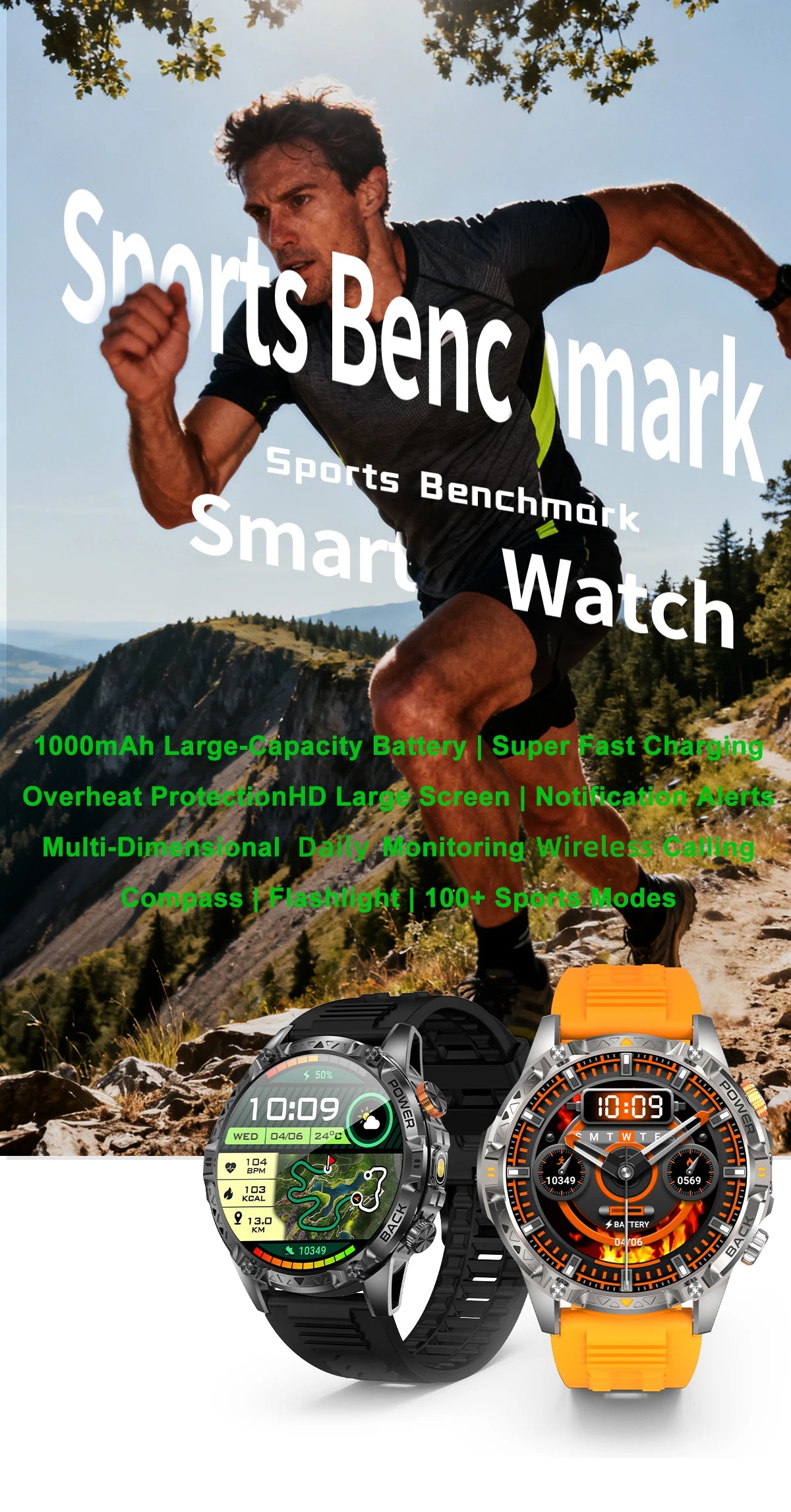LIGE New Military T-Rex 3 Ultra Smart Watch 1000mAh Battery IP68 Waterproof Compass Flashlight Sports Tracker Smartwatch
