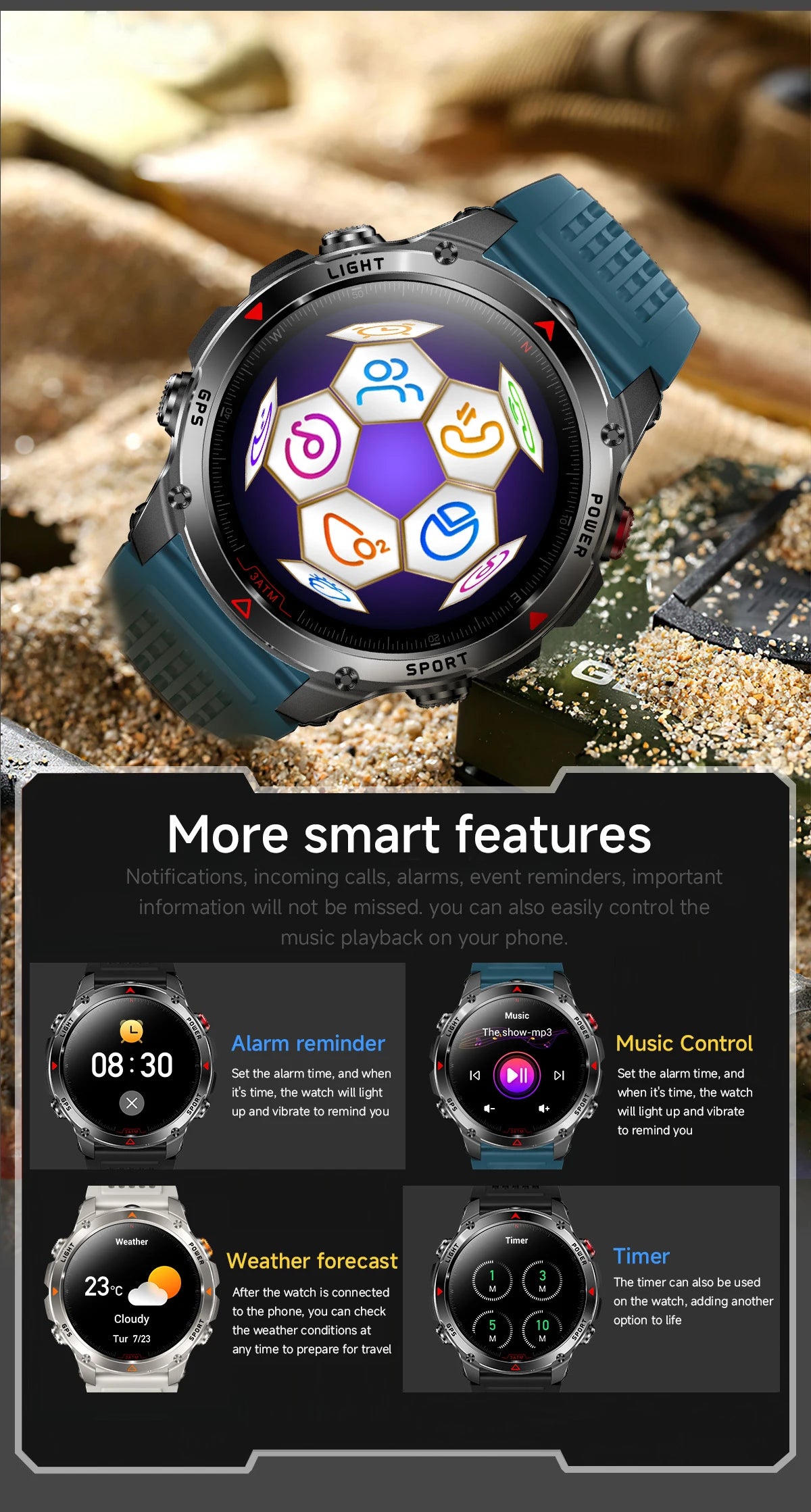 LIGE New Professional GPS Track Sports Smartwatch Outdoor RIDE Run Compass Altimeter 3ATM Fitness Bracelets 540mAh Watches