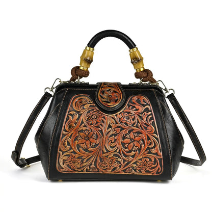 Luxury Handmade Women Shoulder Handbag Vintage Carved Leather
