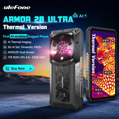 Ulefone Armor 28 Ultra 5G AI Thermal Imaging Rugged Phone Dimensity 9300+ 1TB ROM 32GB RAM Android Smartphone AMOLED Mobile