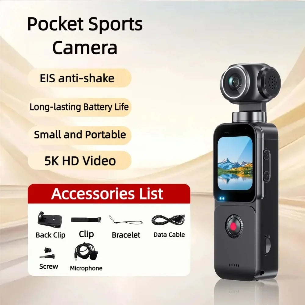 RANWOMEN 5K Pocket Action Camera 1.69-inch LCD Display Screen