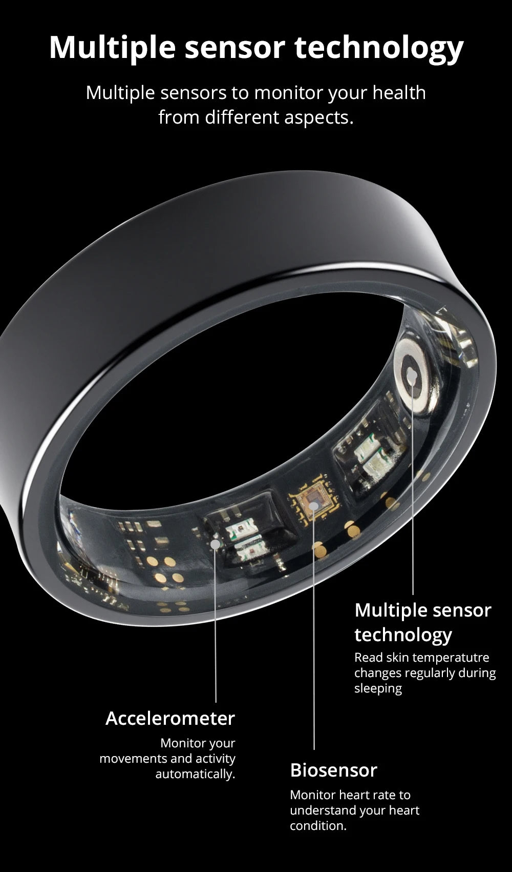 COLMI R09 Smart Ring Men Women with Charging Case, Body Temperature Health and Sleep Monitor For Xiaomi Samsung Phone