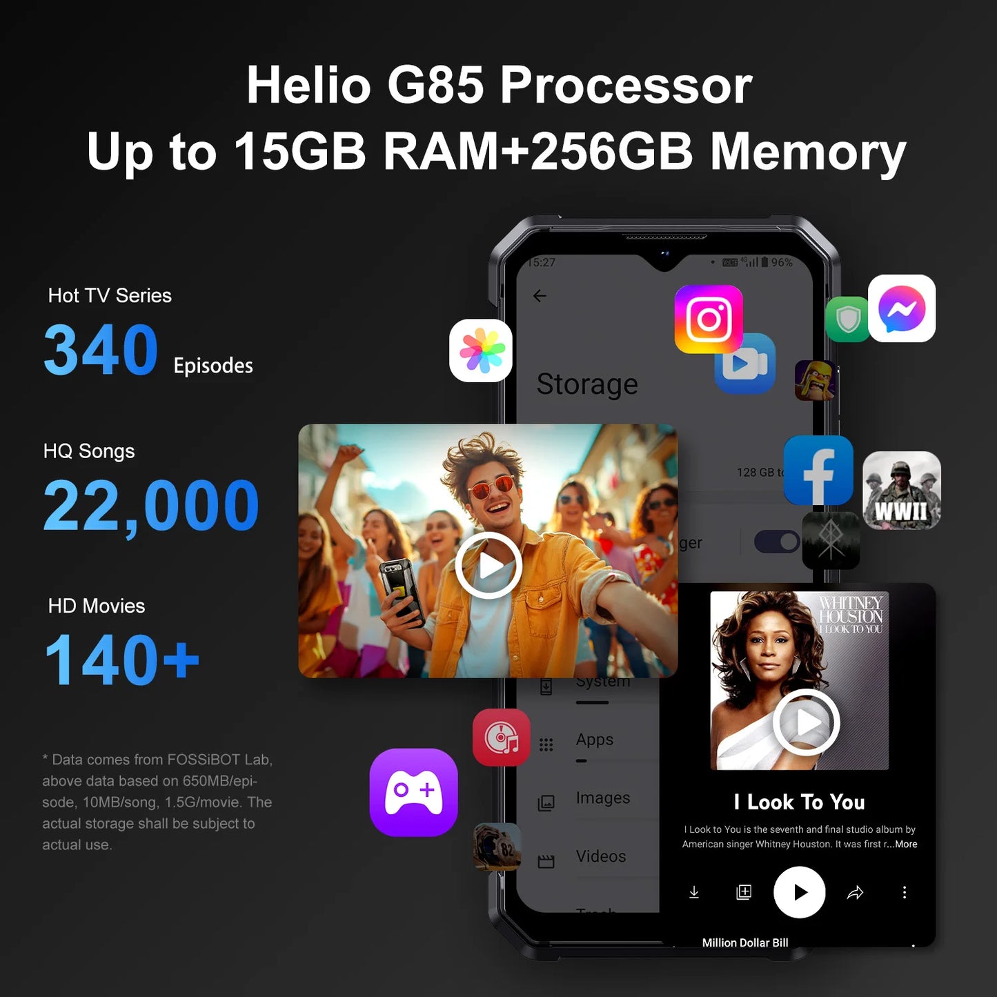FOSSIBOT F106 PRO MTK G85 4G Android 14 15GB(8+7GB Extended) 256GB ROM Rugged Smartphone 12000mAh Battery 48MP Camera