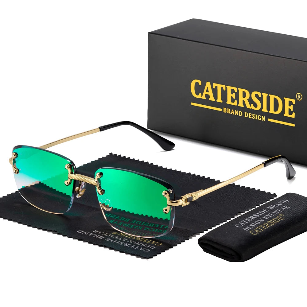 CATERSIDE Punk Rectangle Sunglasses Men Women Luxury Designer Rimless Gradient Lens Metal Sports UV400