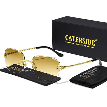 CATERSIDE Retro Fashion Sunglasses Women Men Brand Designer Rimless Gradient Sun Glasses Shades