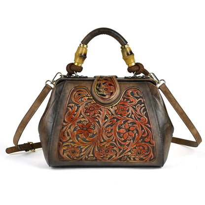 Luxury Handmade Women Shoulder Handbag Vintage Carved Leather