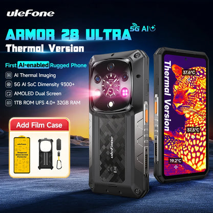 Ulefone Armor 28 Ultra 5G AI Thermal Imaging Rugged Phone Dimensity 9300+ 1TB ROM 32GB RAM Android Smartphone AMOLED Mobile
