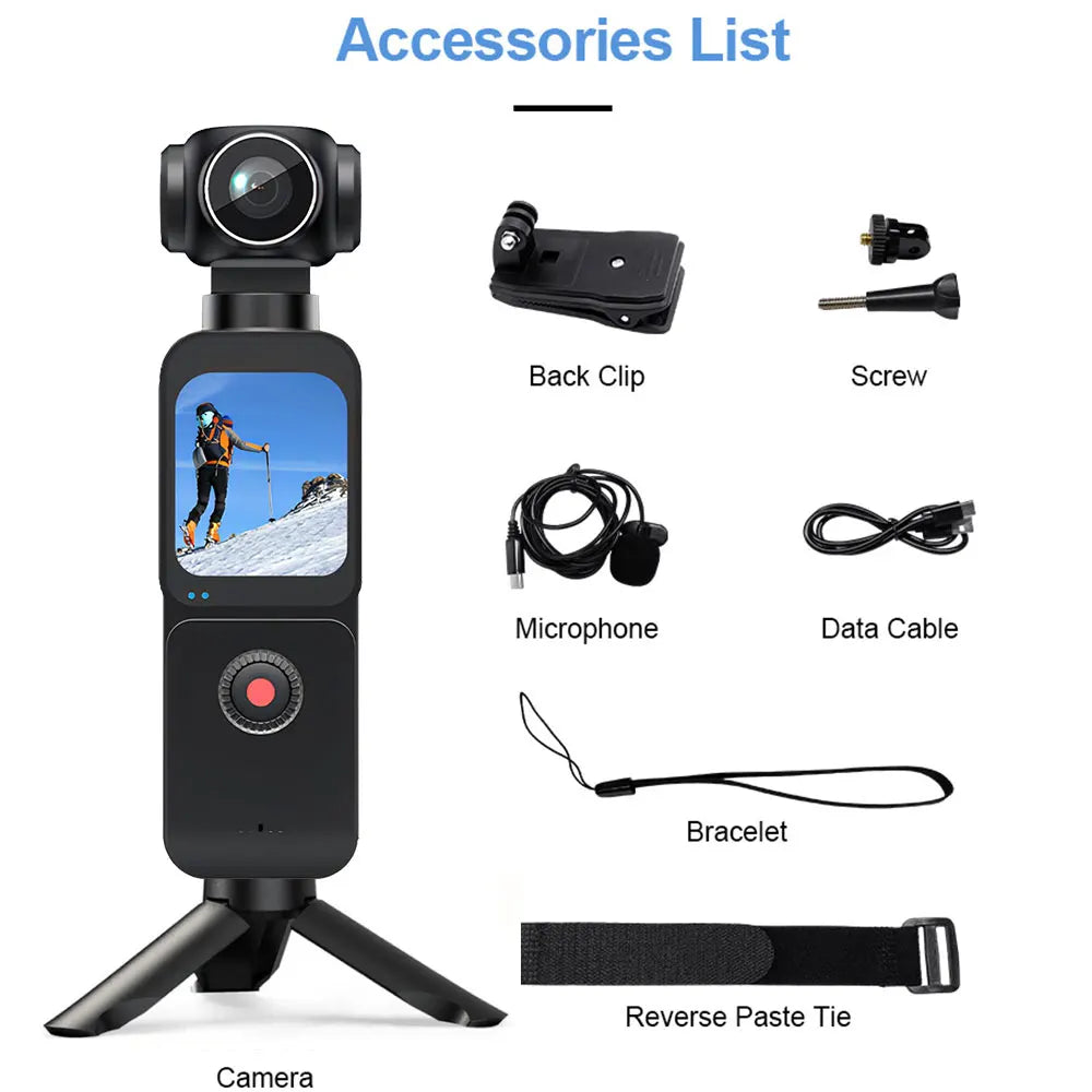 Sherway 4K Pocket Action Camera 270° Auto Rotatable Stabilization Touch Screen Sports DV Bodycam 4X Zoom Portable Digital Video Recorder