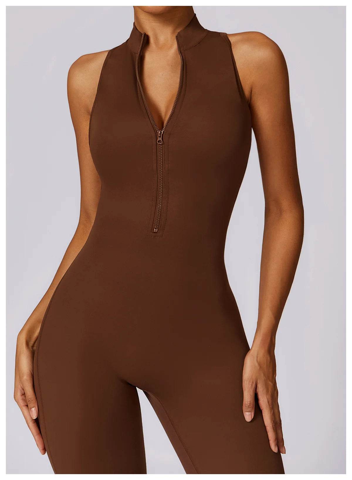 V Back One-piece Suit Women Sports Jumpsuit Zippers Yoga Rompers Backless Sportswear Women Sleeveles Workout Bodysuits Female - Zara-Craft