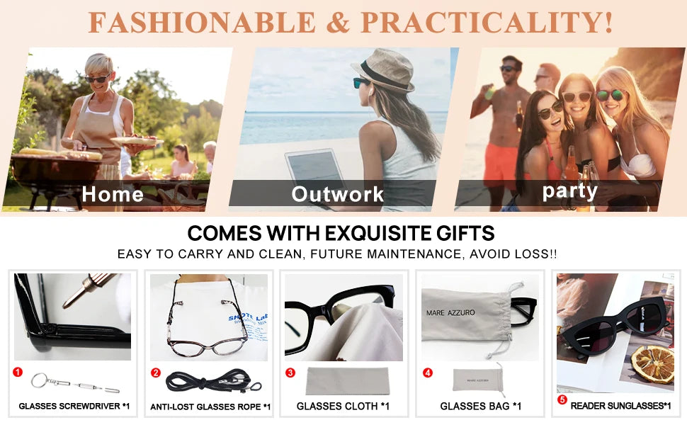 MARE AZZURO Reading Sunglasses Women Vintage Computer Glasses For Farsightedness Cat Eye Magnifying Readers