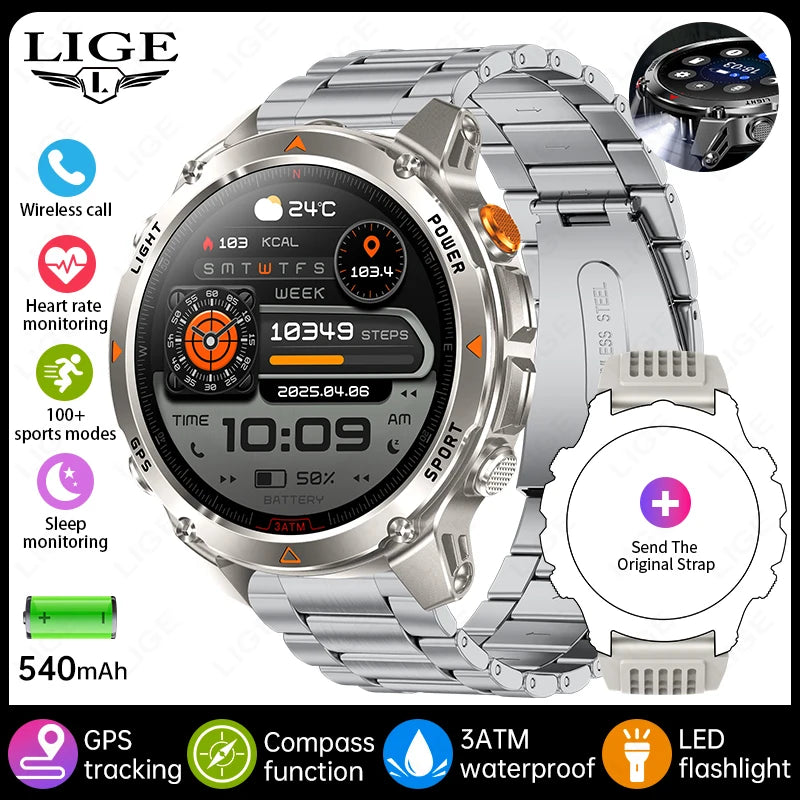 LIGE New Professional GPS Track Sports Smartwatch Outdoor RIDE Run Compass Altimeter 3ATM Fitness Bracelets 540mAh Watches