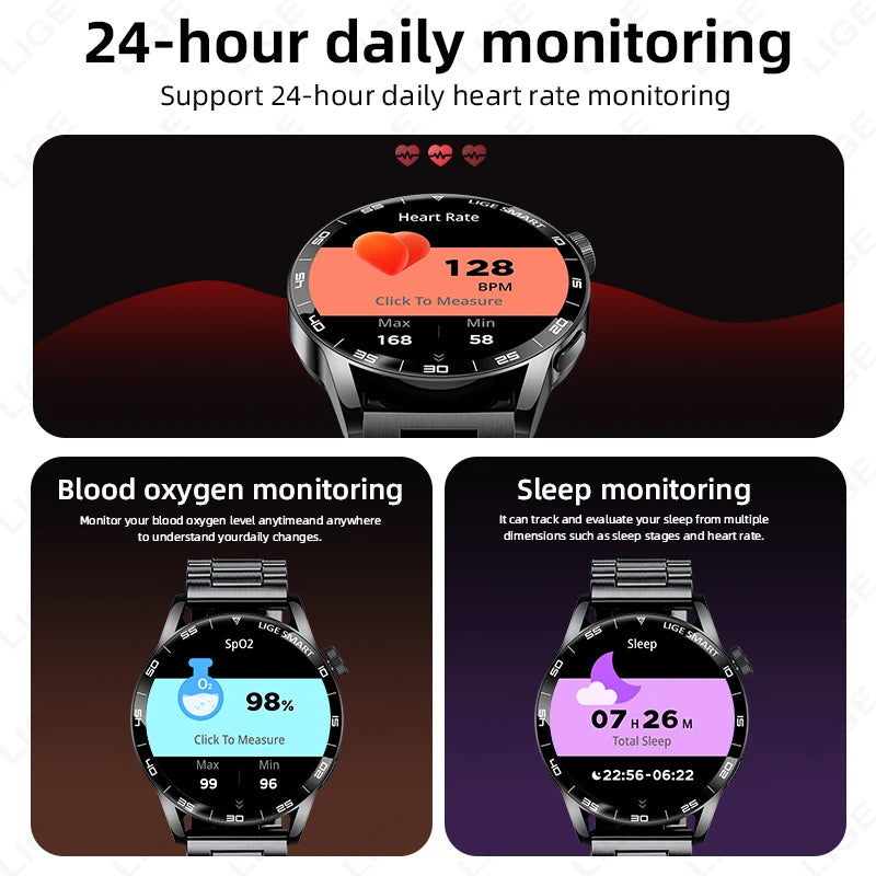 LIGE Smartwatch Men For Android iOS Phone 1.38" HD Bluetooth Call Heart Rate Monitor Waterproof Sport Smart Watch