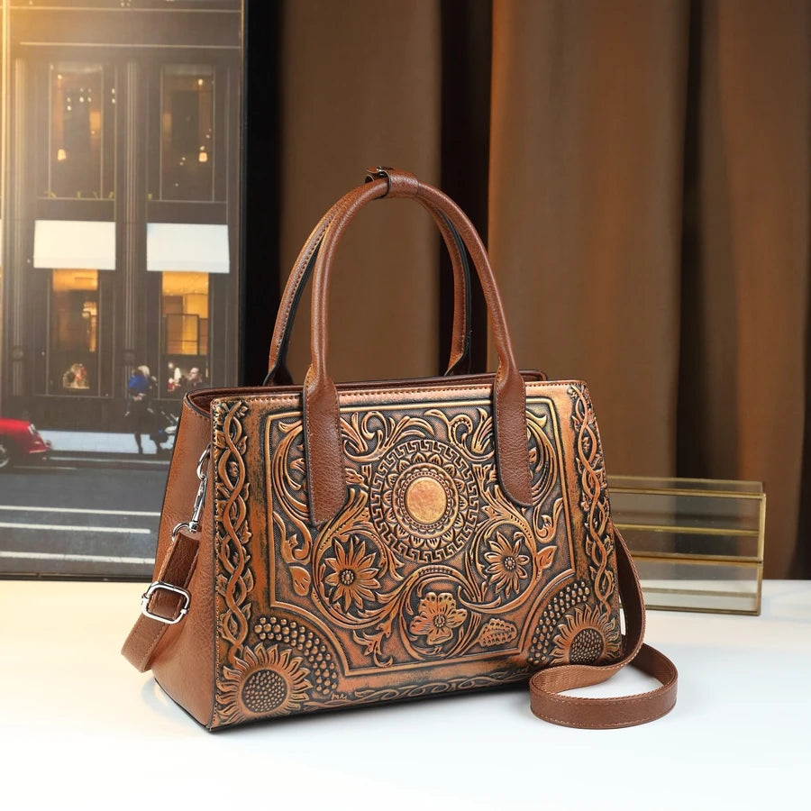 New Retro Fashion Handbag Women's Shoulder Crossbody Bag with Embossed Worn Finish