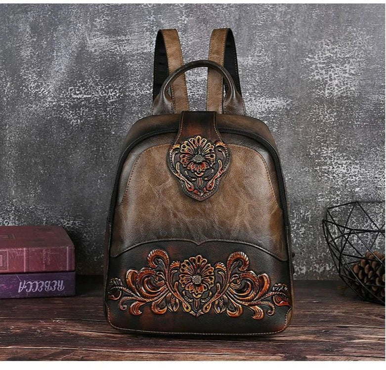 High-Value PU Embossed Fashion Women Backpack Bag Retro