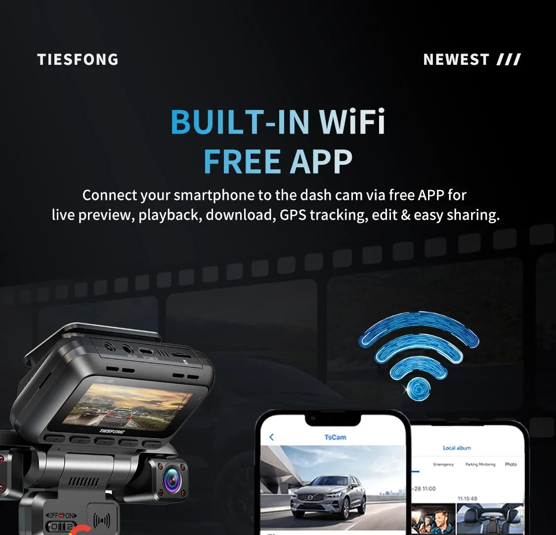 TiESFONG 4CH GPS Dash Cam i7pro Front 4K/2K+3*1080P for Car 360 DVR Camera 24H Parking Mode WIFI Video Recorder IR Night Vision