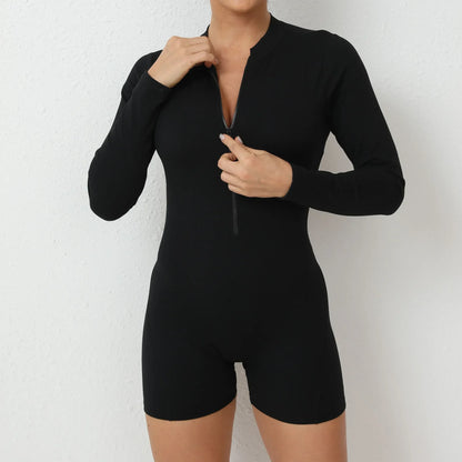 Seamless Yoga Zipper Jumpsuits Sports Fitness Beauty Back Hip-Lifting Long-Sleeved One-Piece Workout Gym Tracksuits for Women