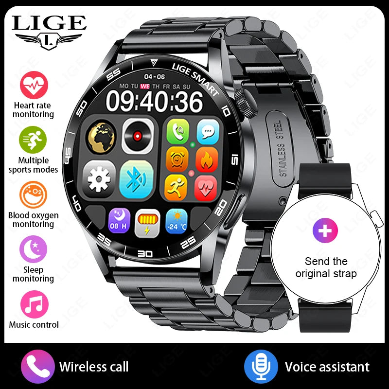 Title
LIGE Smartwatch Men For Android iOS Phone 1.38" HD Bluetooth Call Heart Rate Monitor Waterproof Sport Smart Watch
