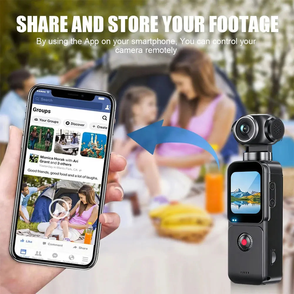 Sherway 4K Pocket Action Camera 270° Auto Rotatable Stabilization Touch Screen