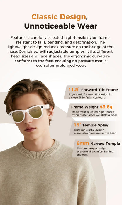 GUHUAVMI AI Smart Glasses 1080P Camera Video Recorder Open Ear Bluetooth Audio Voice Control Wi-Fi Sync Sports