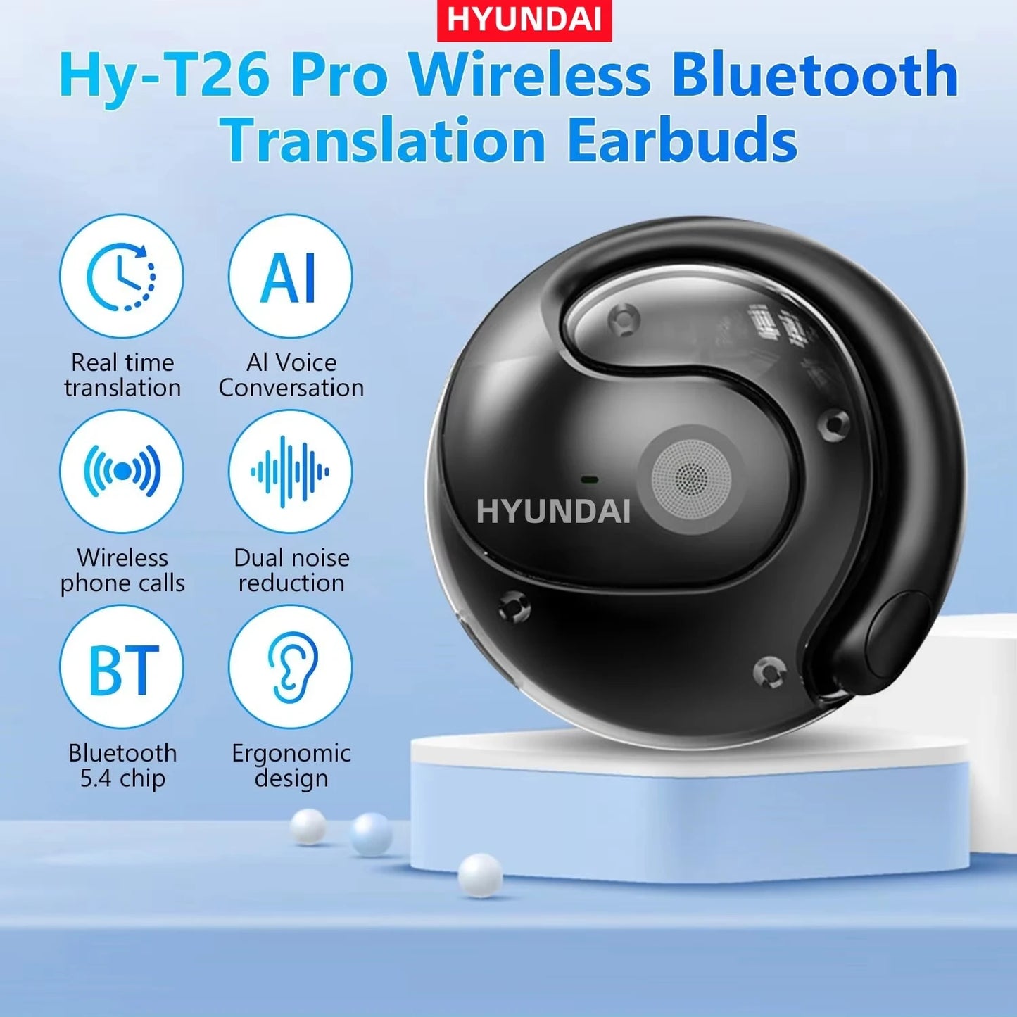 HYUNDAI PRO AI Real Time Translator Earbuds 98% Accuracy Wireless BT Translation Earphones for Travel Business Learning