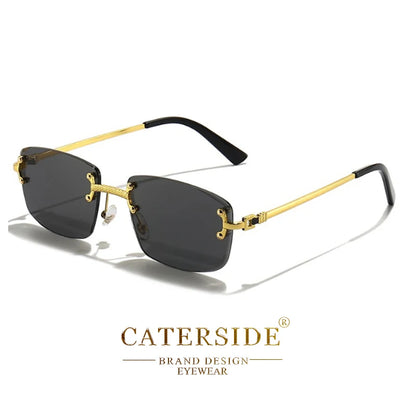 CATERSIDE Punk Rectangle Sunglasses Men Women Luxury Designer Rimless Gradient Lens Metal Sports UV400