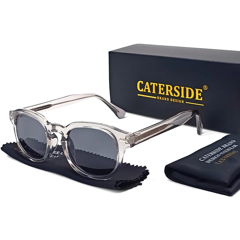 CATERSIDE Retro Round Men Sunglasses Punk Propionic Acid Pin Temple Luxury Sun Glasses Eyewear UV400