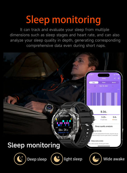 GUHUAVMI GPS Outdoor Smart Watch 1.43 AMOLED Fitness Tracker with Offline Maps Local Music Compass Altimeter Barometer Heart Rate 3ATM BT