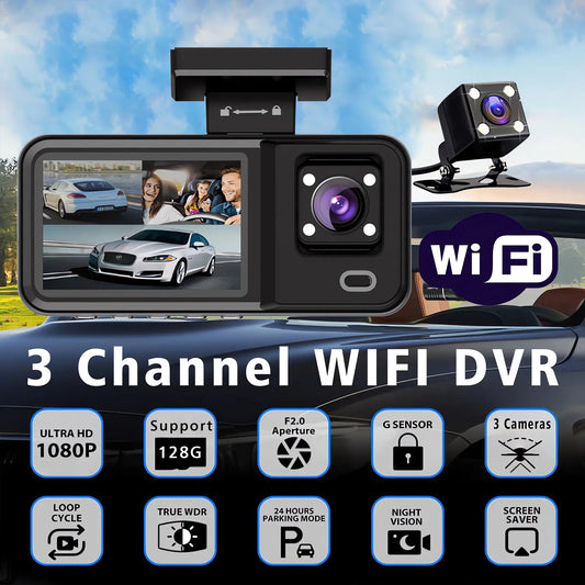 WIFI Car DVR HD 1080P Cabin Vehicle Dash Cam Three Way Camera DVRs Recorder Video