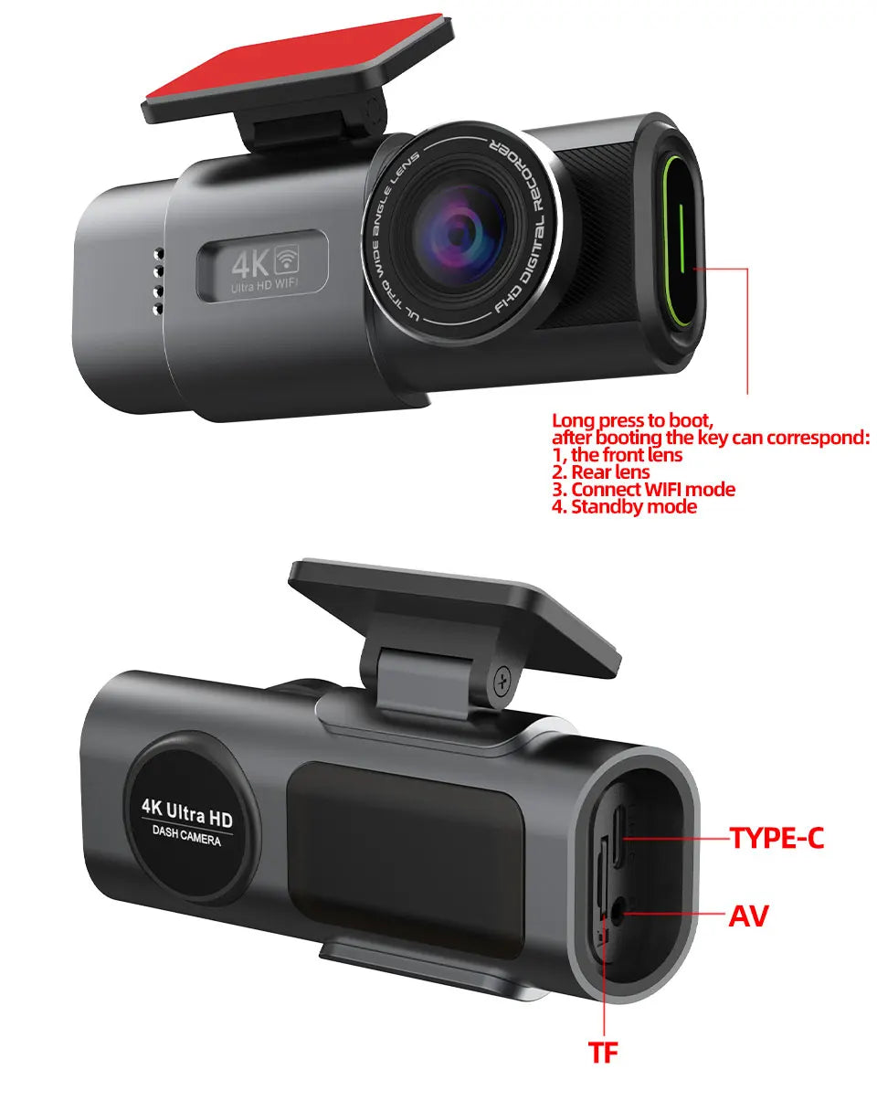 E-ACE Dash Cam 4K GPS WIFI APP 24H Night Vision Mini Optional Rear Lens Dashcam Car DVR For Car