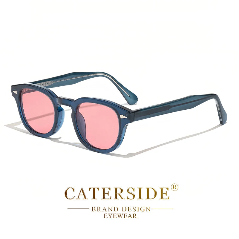 CATERSIDE Retro Round Men Sunglasses Punk Propionic Acid Pin Temple Luxury Sun Glasses Eyewear UV400