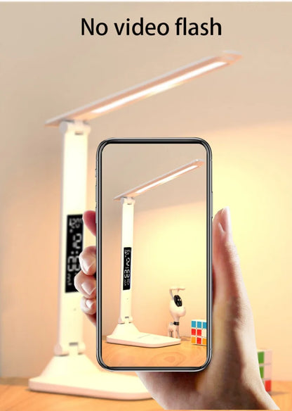 Folding Table Lamp USB Reading Touch Dimmable Eye Protection With Alarm Clock Thermometer LED Desk Lamp USB Charge Night Light