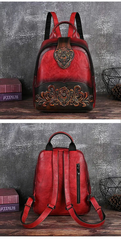 High-Value PU Embossed Fashion Women Backpack Bag Retro