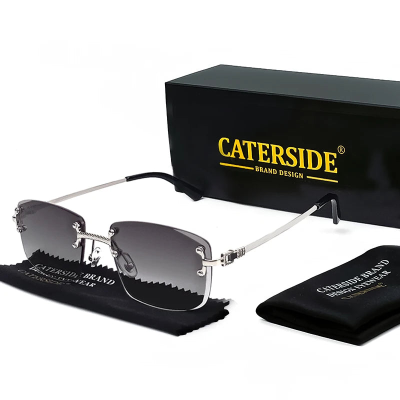 CATERSIDE Punk Rectangle Sunglasses Men Women Luxury Designer Rimless Gradient Lens Metal Sports UV400