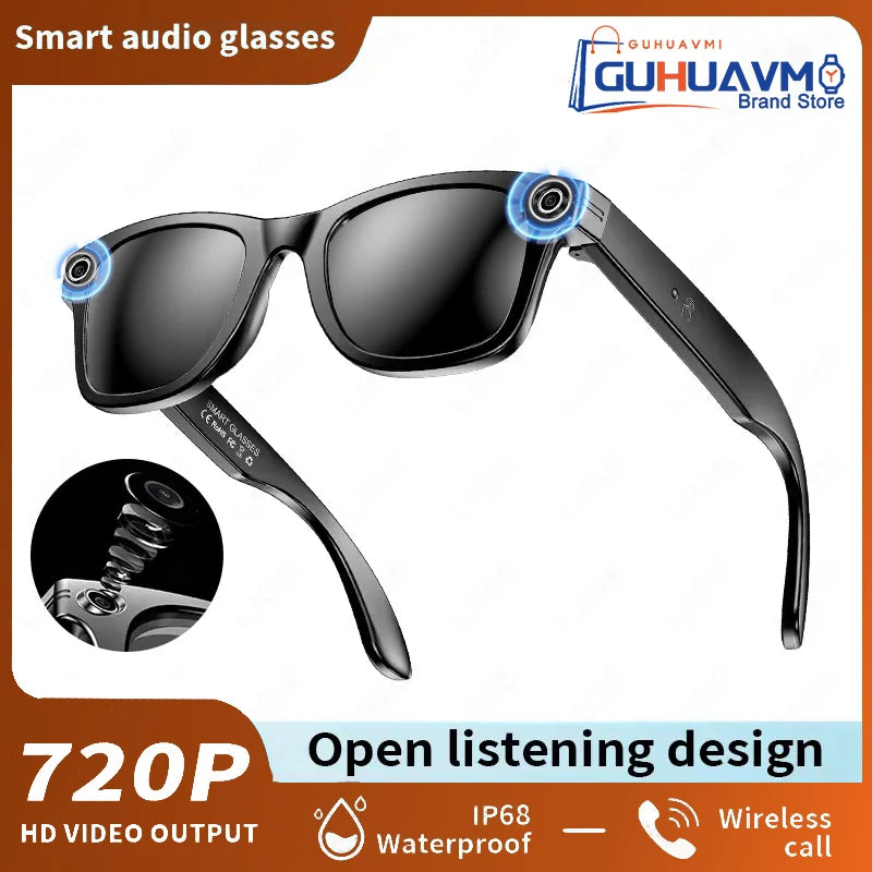 GUHUAVMI AI Smart Glasses 800W Anti Shake HD Camera Video Recording Languages Translation Sunglasses Bluetooth Call Music Play