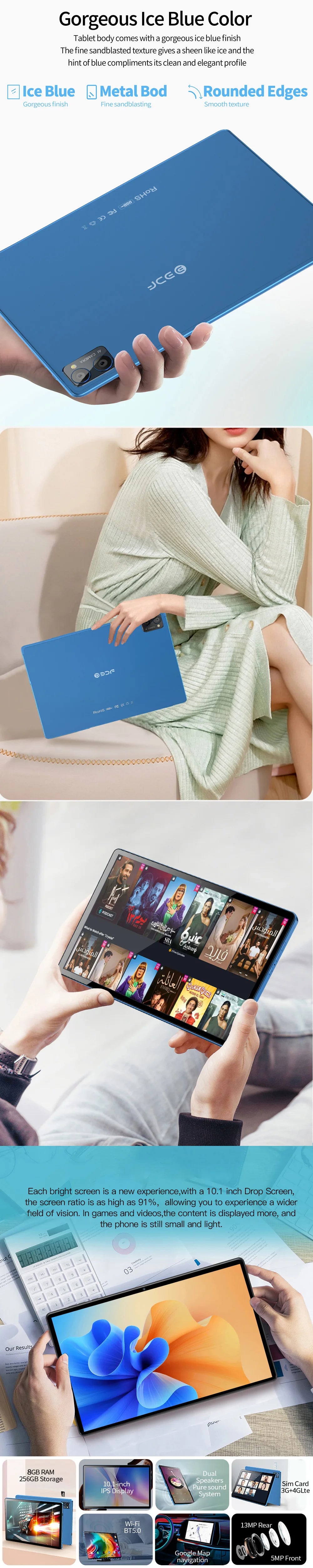 10.1" Tablet with keyboard, mouse, and accessories double Sim & Cameras