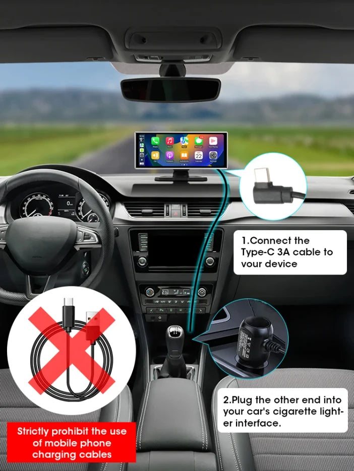 Dash Cam 4K Car DVR Wireless Carplay & Android Auto GPS Navigation Video Recorder 