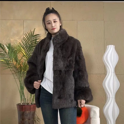 Fancy Rani Natural Fur Coat Women Winter Jacket Real Leather And Fur Bolero