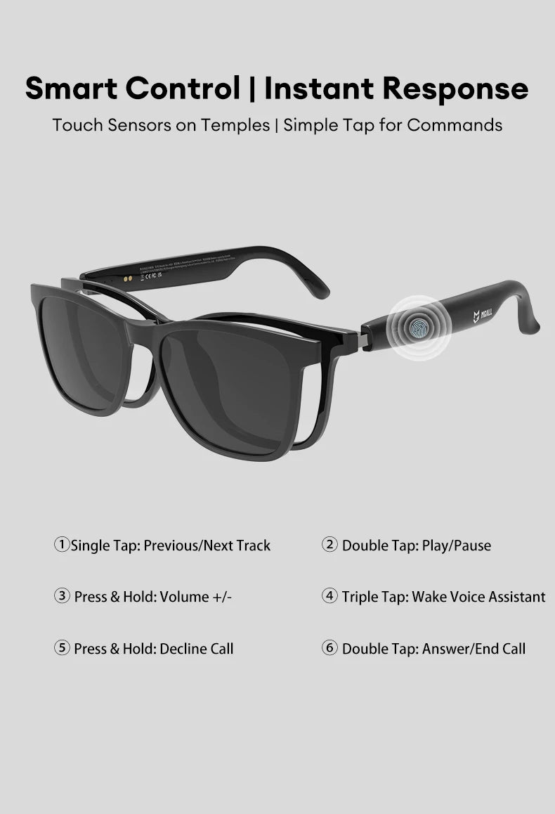 MGALL MG-C08 Smart Glasses AI Voice Assistant Bluetooth Sport Headphones Sunglasses Call Music Headphones Conference Record